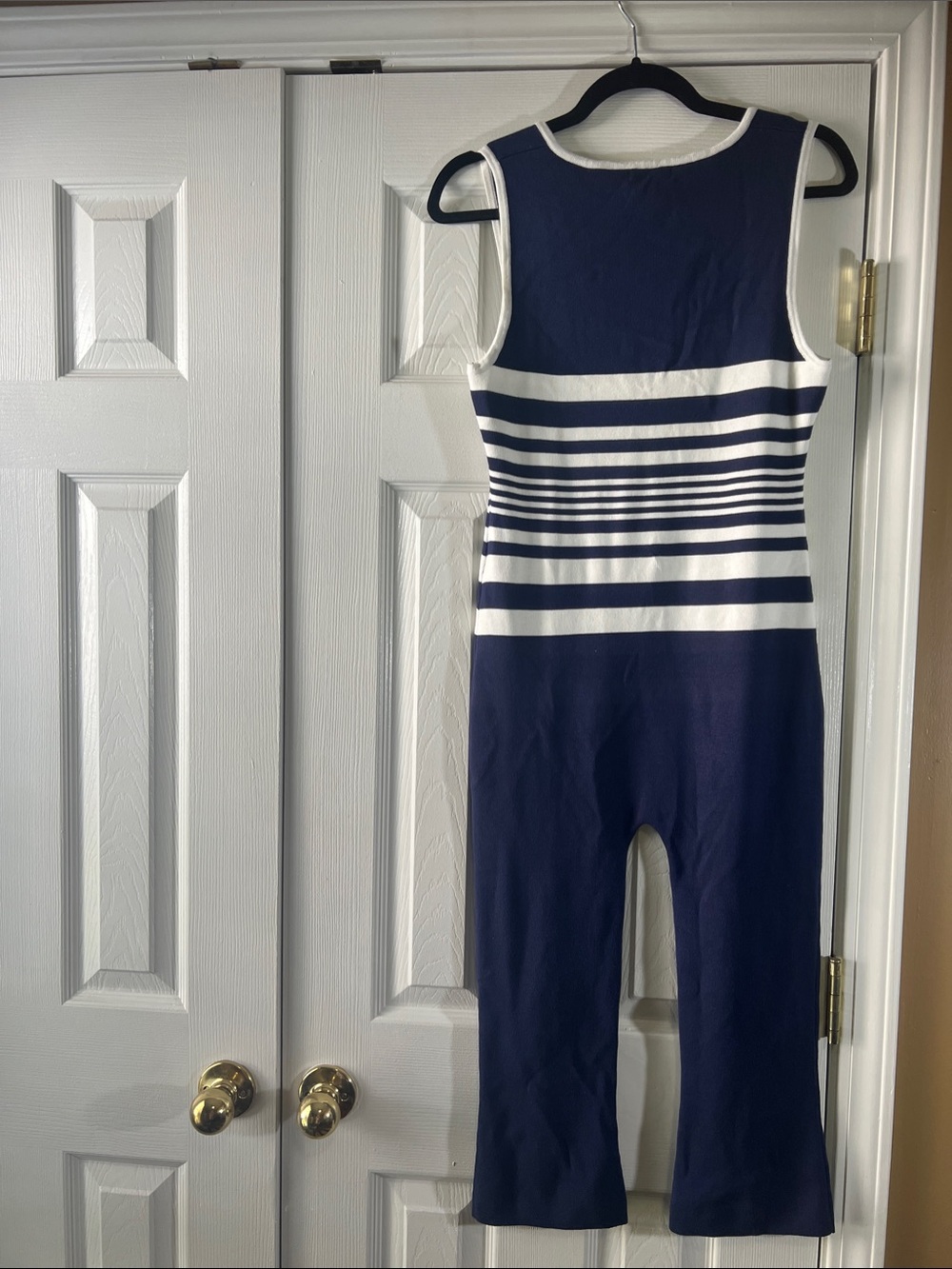 Fashion Nova Navy & White Striped Sleeveless Knit Jumpsuit - Picture 3 of 3